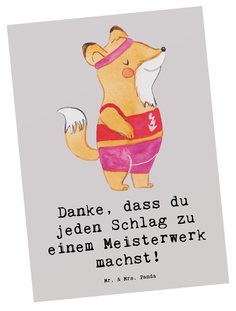 Mr. & Mrs. Panda Postkarte Tischtennis Trainerin Kunstwerk - Grau Pastell - Geschenk, einzelkarte, Postkarten, Trainingseinheiten, perfektionieren,...