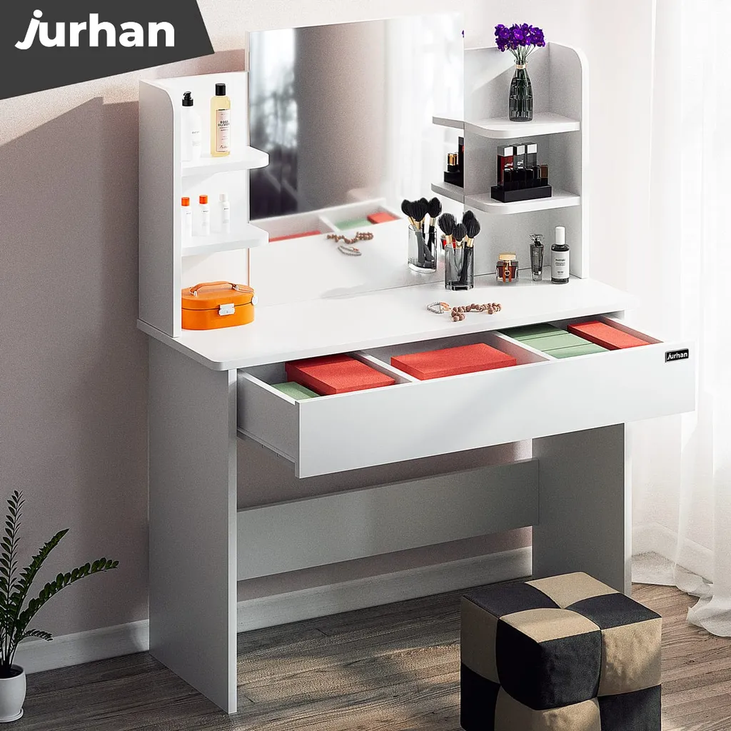 Grande Coiffeuse Blanche LUCIA 108cm, Finition Mate et Design Contemporain