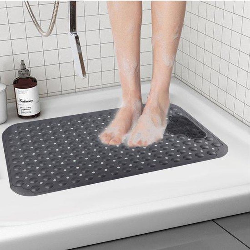 Unyqoos Graue rutschfeste Duschmatte mit Massagefunktion und Abflusslöchern 40x70 cm