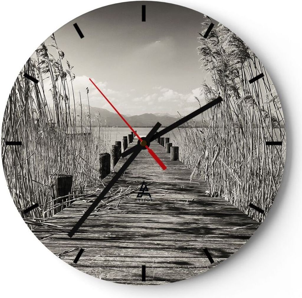 Wanduhr - Rund - Glasuhr - Brücke Pier Sepia - 40x40cm - Produktbild 