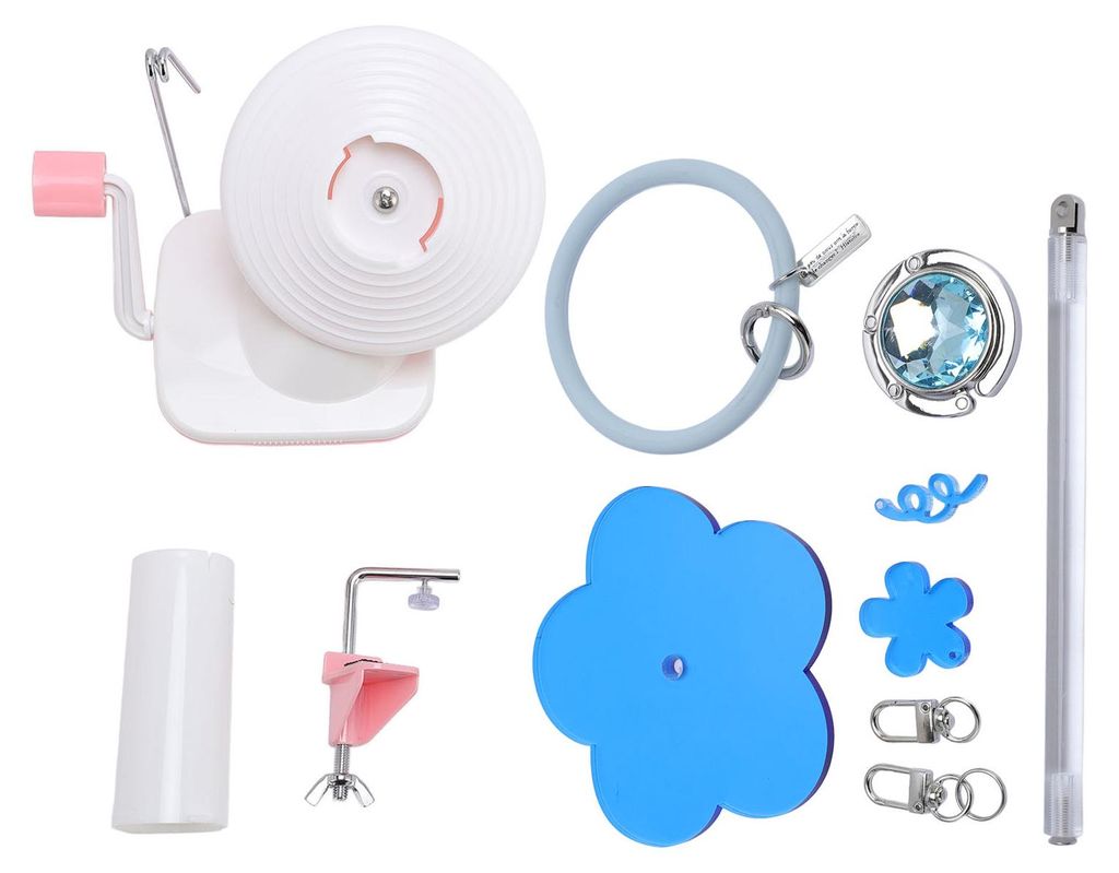 Handbetriebener, drehbarer Garnwickler mit Handgelenkschlaufe und Tischklemme zum Stricken, blau