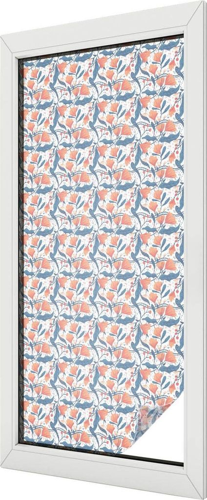 Buntglas Fensterfolie – 116x50 cm – Stained-Glass Design – blickdichte dekorative Sichtschutzfolie – selbstklebend, UV-Schutz – Ein Blüt...