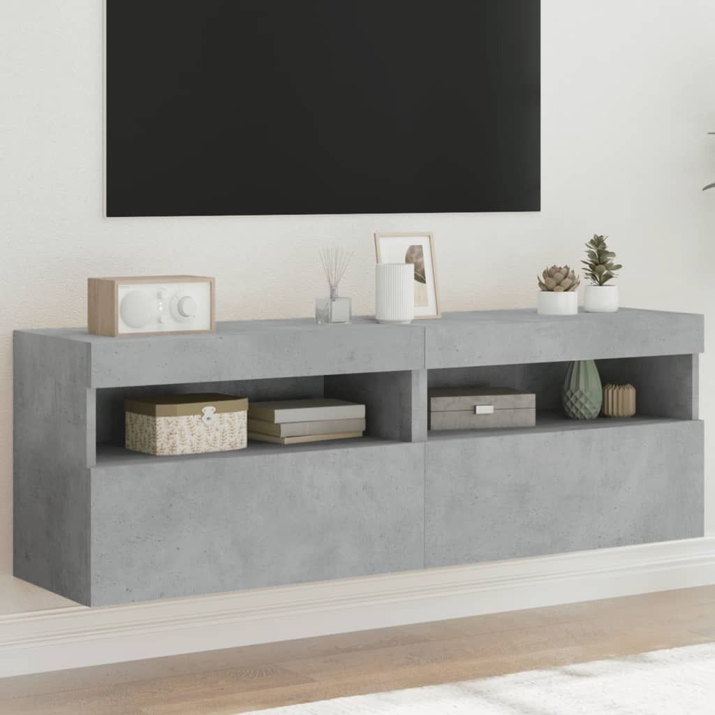 TV-Wandschränke mit LED-Leuchten 2er Set Betongrau 60x30x40 cm , TV-Schränke 2024 Neu