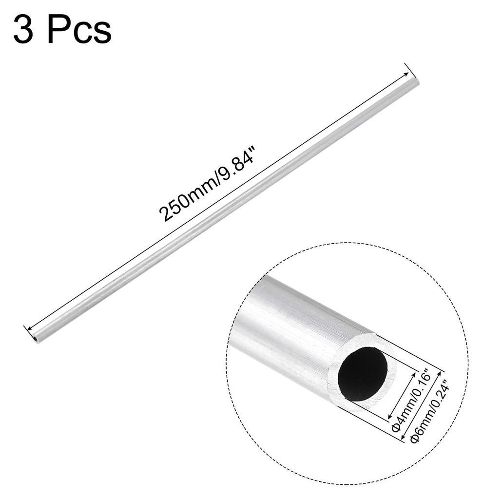 3 Stš¹ck Alurohr 6mm Au?endurchmesser 6063 Aluminium Rundrohr 4mm Innendurchmesser Alustange Hohlrohr Aluminium Gerade Rohr 250mm L?nge Aluminium...