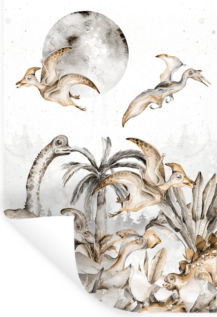 MuchoWow Wandtattoo Wandsticker Wandaufkleber Dinosaurier - Dschungel Dekoration - Kinder - Jungen - Grün 80x120 cm Selbstklebend und Reposition...