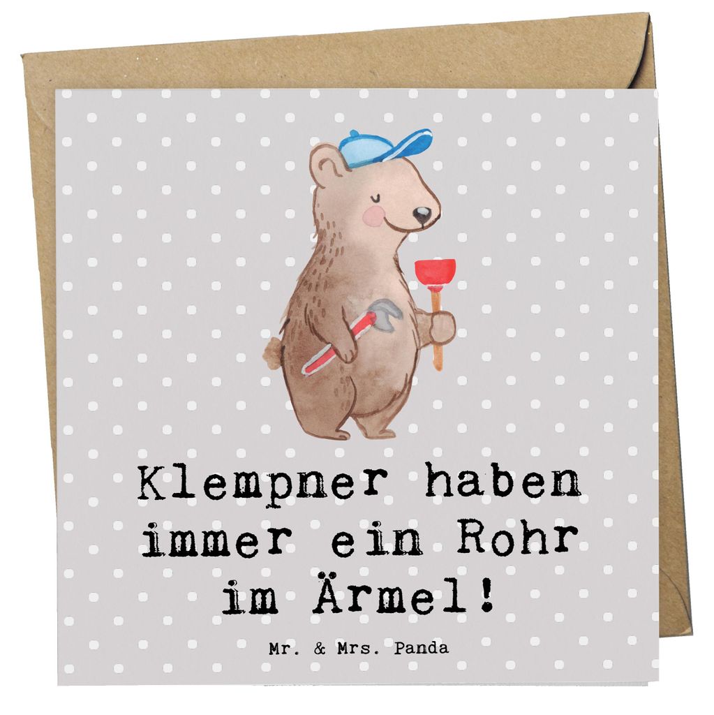 Mr. & Mrs. Panda Grußkarte Klempner Helden - Grau Pastell - Geschenk, Geschenke mit Herz, doppelkarte, Glückwunschkarte, kreative, Beruf, anlassk...