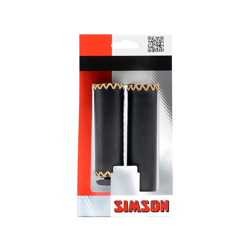Poignées de Vélo Simson Grips Cuir Noir avec Finition Cousue Main