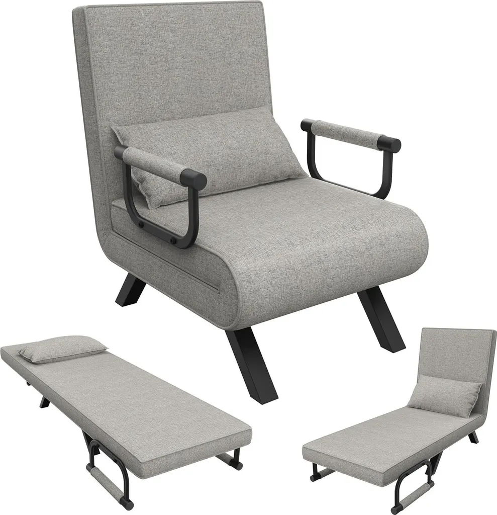 Lit d'Appoint Fauteuil Pliant Gris pour Chambre d'Amis et Petit Salon Chic