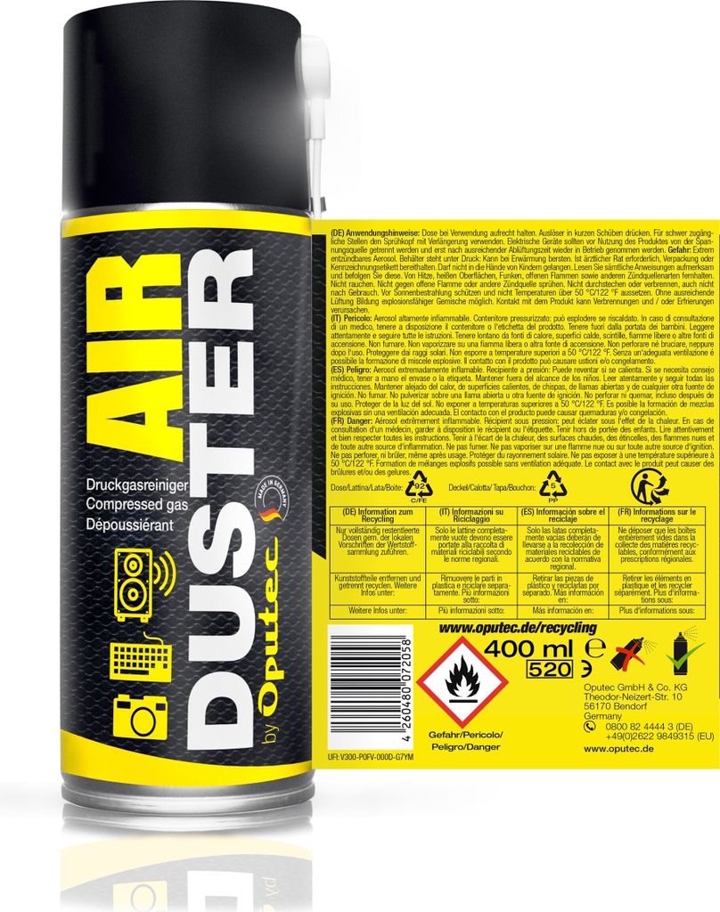 3x400ml Oputec Air Duster Tastatur Reiniger - Produktbild 2