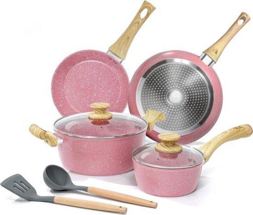 Induktions-8-teilig Kochset mit roter Farbe, Anti-Korrosion-Boden, Deckel, Kochset mit Beschichtung
