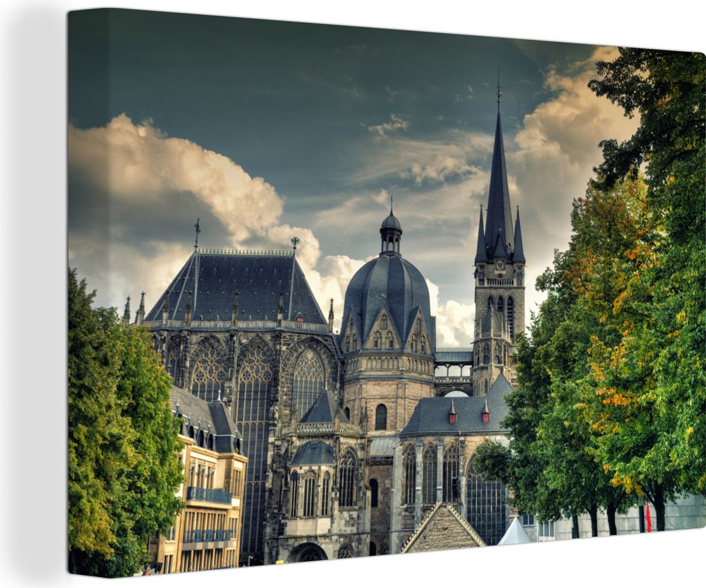 OneMillionCanvasses - Leinwandbilder - 140x90 cm, Der Dom der deutschen Stadt Aachen, Wandbilder Kunstdruck Wanddekoration - Foto auf Leinwand - ...