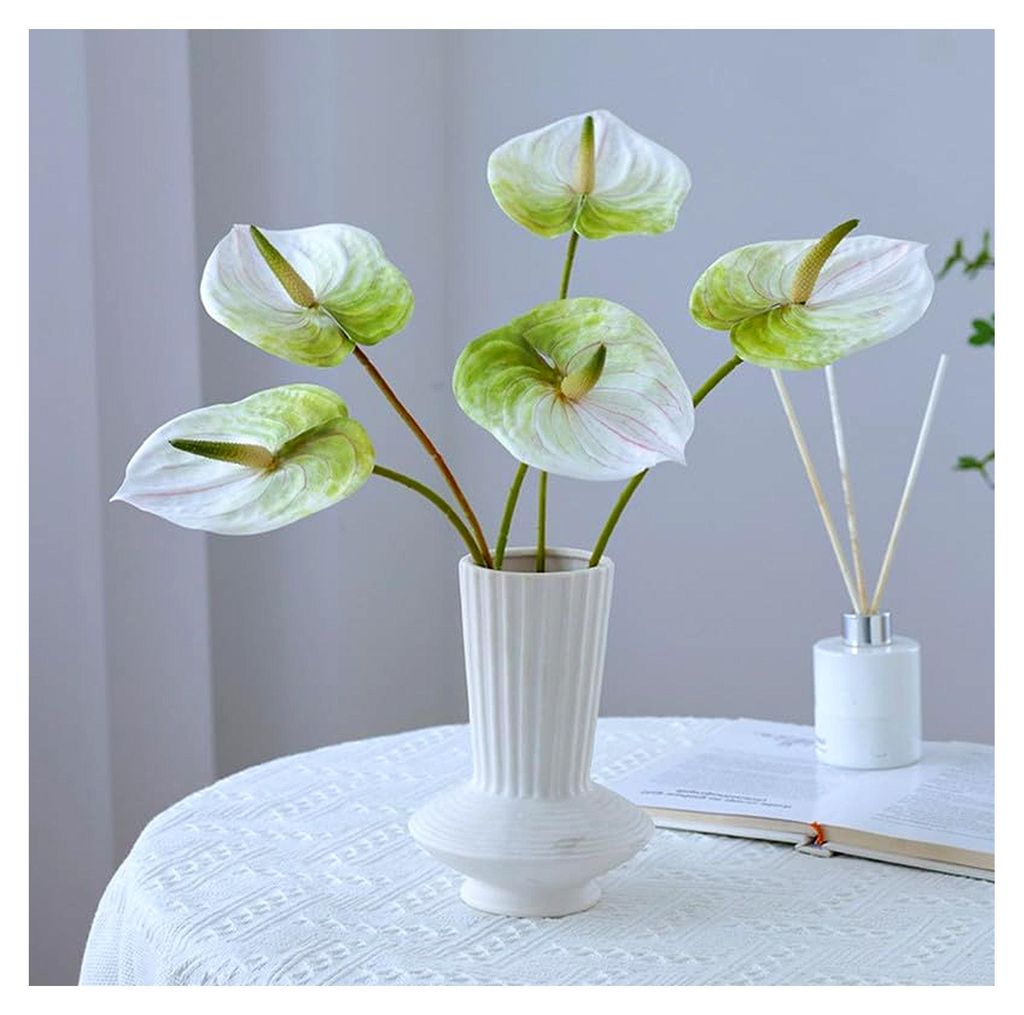 Künstliche Anthurien-Lilien, dauerhafte Blumen für die Wohnung, Blumenstrauß und grüne Blätter, Hochzeit, Festival, Dekoration, Blumenarrangem...