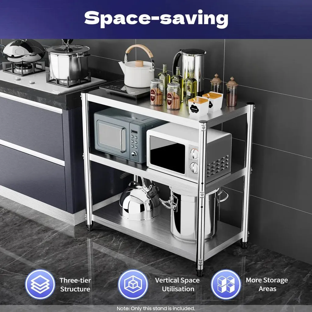 Table inox mobile 80x40 cm avec 3 plateaux et structure argentée robuste