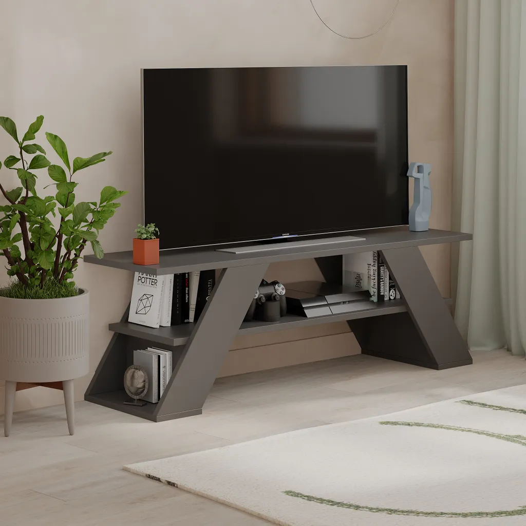 Petit meuble TV gris anthracite 120 cm Farfalla pour salon et studio