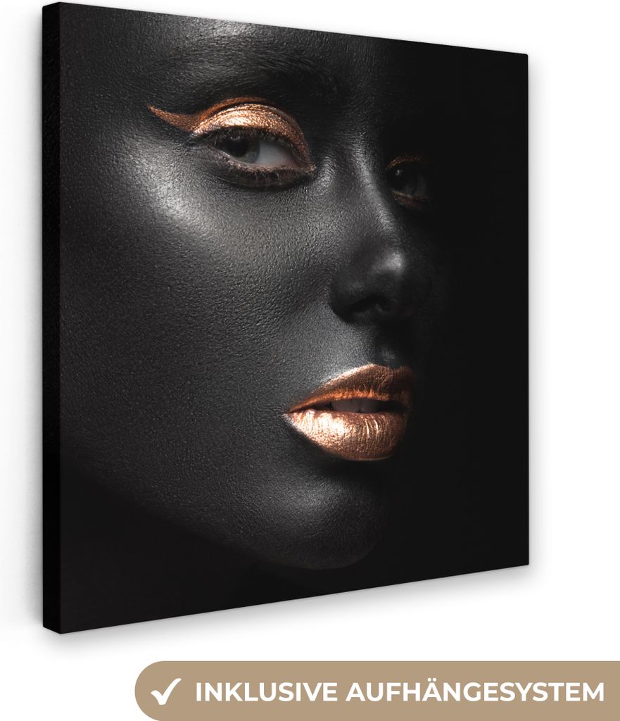 MuchoWow - Leinwandbilder - Frau - Make-up - Kupfer - Schwarz, Wandbild, Wanddeko Bilder Wohnzimmer, 20x20 cm