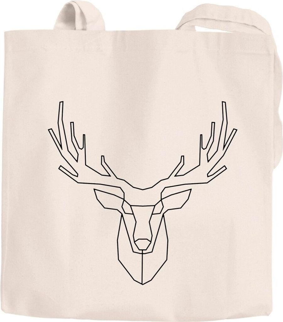 Jutebeutel Hirsch Polygon Geweih Geometrisch Formen Linien Baumwolltasche Tragetasche Moonworks natur 2 lange Henkel