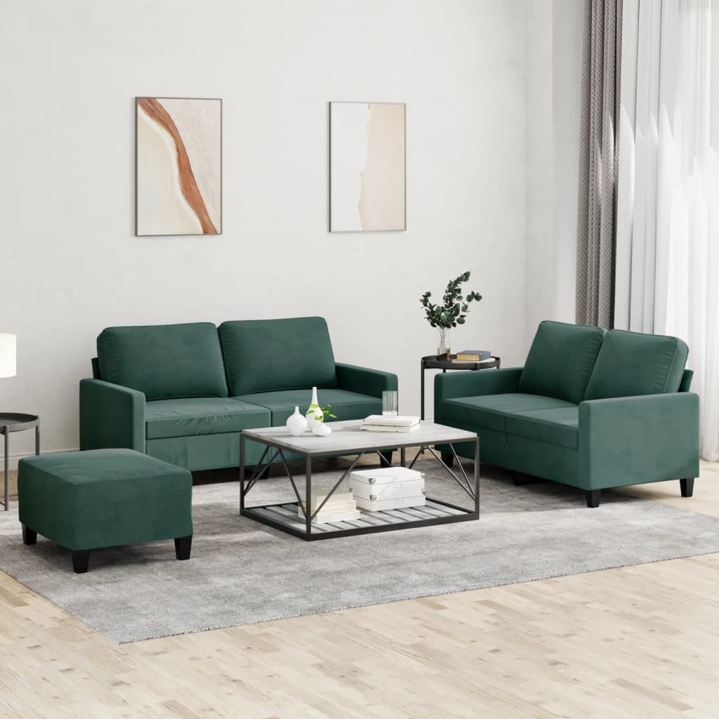 Maison Exclusive - 3-tlg. Sofagarnitur mit Kissen Dunkelgrün Samt