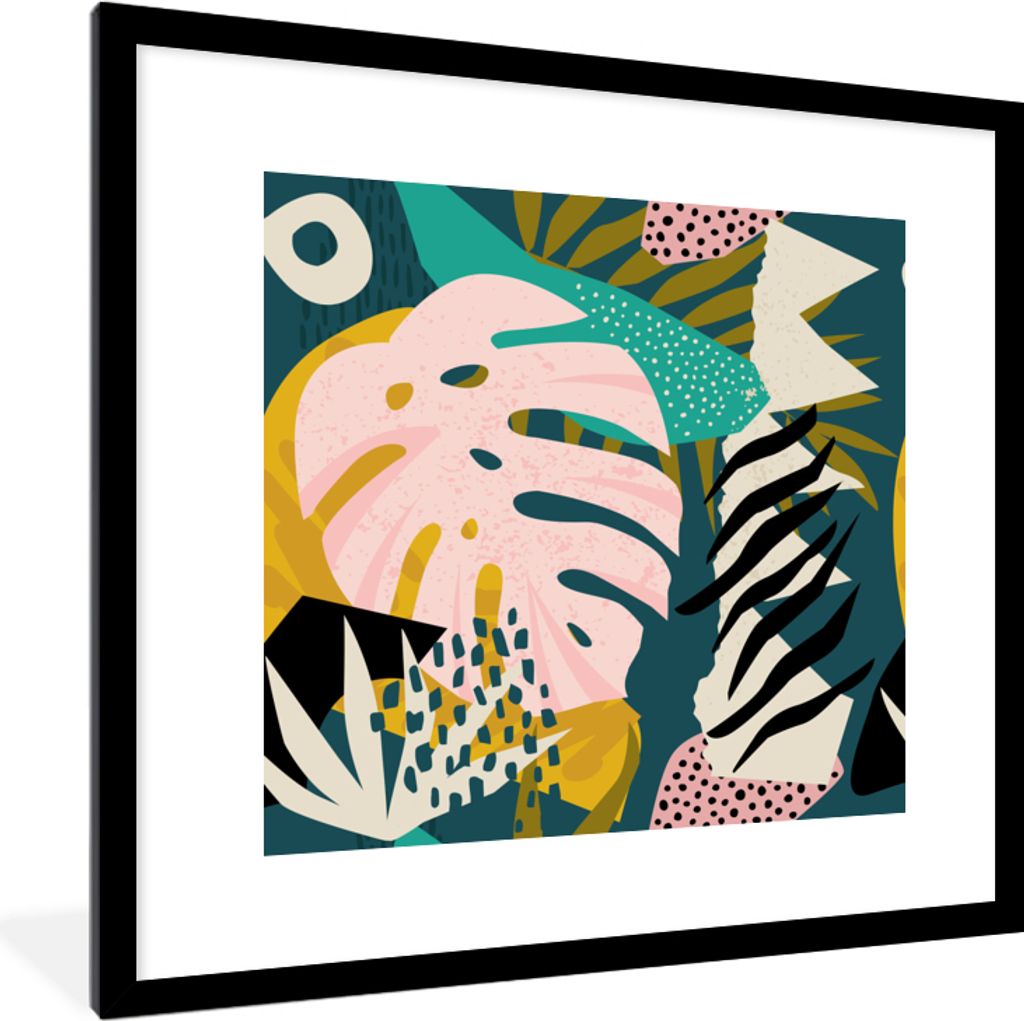 MuchoWow MuchoWow Gerahmtes Poster Blätter - Farben - Muster - Mädchen - Kinder - Rosa - Kind 40x40 cm - Poster mit zchwarzem Bilderrahmen - ...