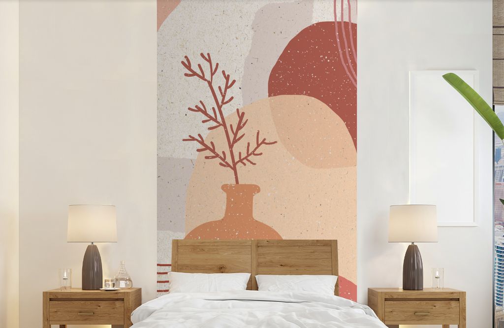 MuchoWow Fototapete für Wohnzimmer oder Schlafzimmer Wandtapete Vinyl Motivtapete Blumen - Abstrakt - Boho - Pastell - 120x240 cm - Hintergrundbild