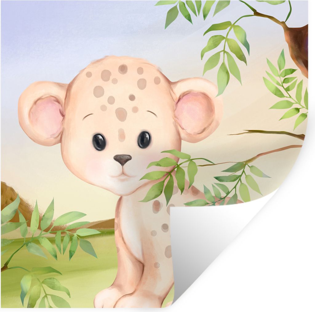 MuchoWow Wandtattoo Wandsticker Wandaufkleber Leopard - Dschungel - Blätter 50x50 cm Selbstklebend und Repositionierbar - Selbstklebend - Fotota...