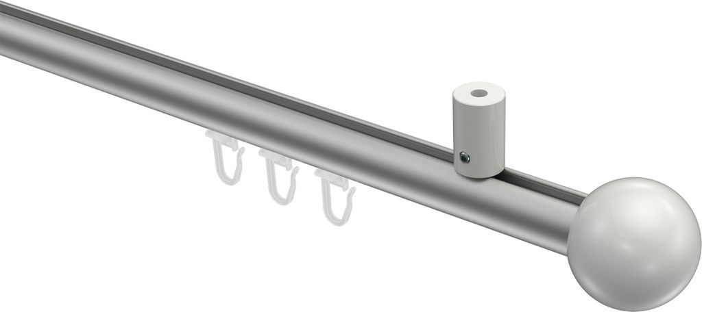 Interdeco Innenlaufstange / Gardinenstange mit Innenlauf Silbergrau / Weiß, Typ Sonius Luino (Kugel) Deckenmontage, 20 mm Ø 1-läufig, 120 cm