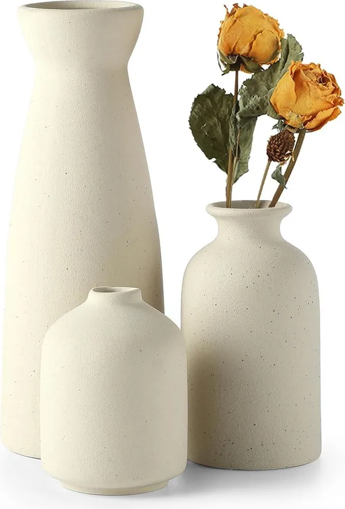Vase en Céramique Style Rustique Moderne pour Herbe de la Pampa - Set 3