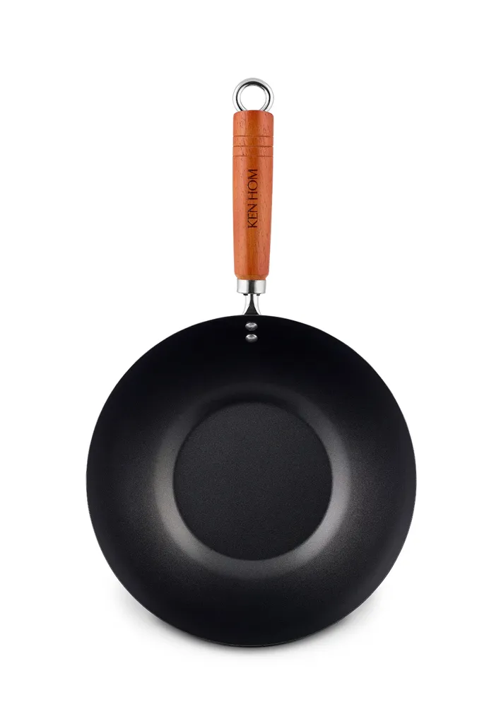 Wok Ken Hom Classic antiadhésif en acier au carbone avec manche bois 27 cm