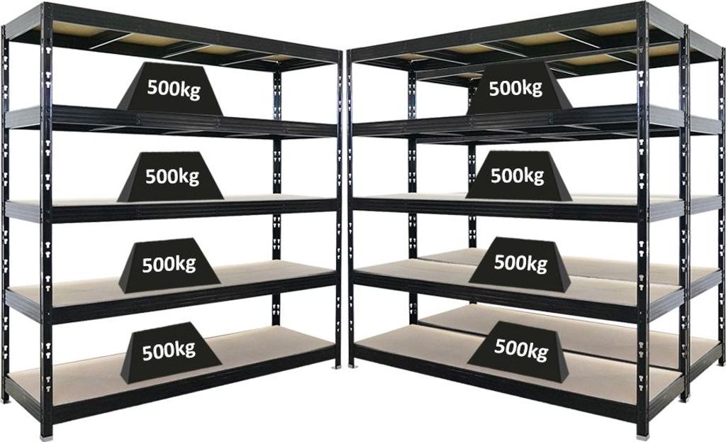 Mega Deal | 3x Profi Schwerlastregal Rhino | HxBxT 200x200x60cm | 5 Spanplatten-Ebenen 8mm | Fachlast 500kg | Schwarz