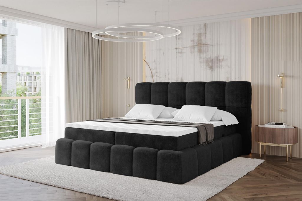 ALTDECOR Boxspringbett mit Matratze und Lattenrost, Topper, Polsterbett mit Bettkasten, Bett mit Stauraum H4-Matratze, Doppelbett, Boxbett - AURI -...