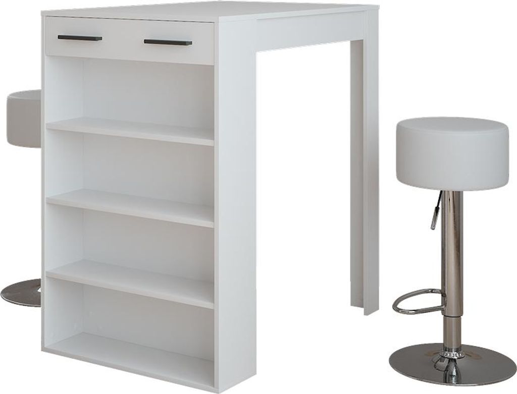 Bartisch-Set Vicco Repose Weiß 67 x 100 cm mit 2 Barhockern, Model 55713