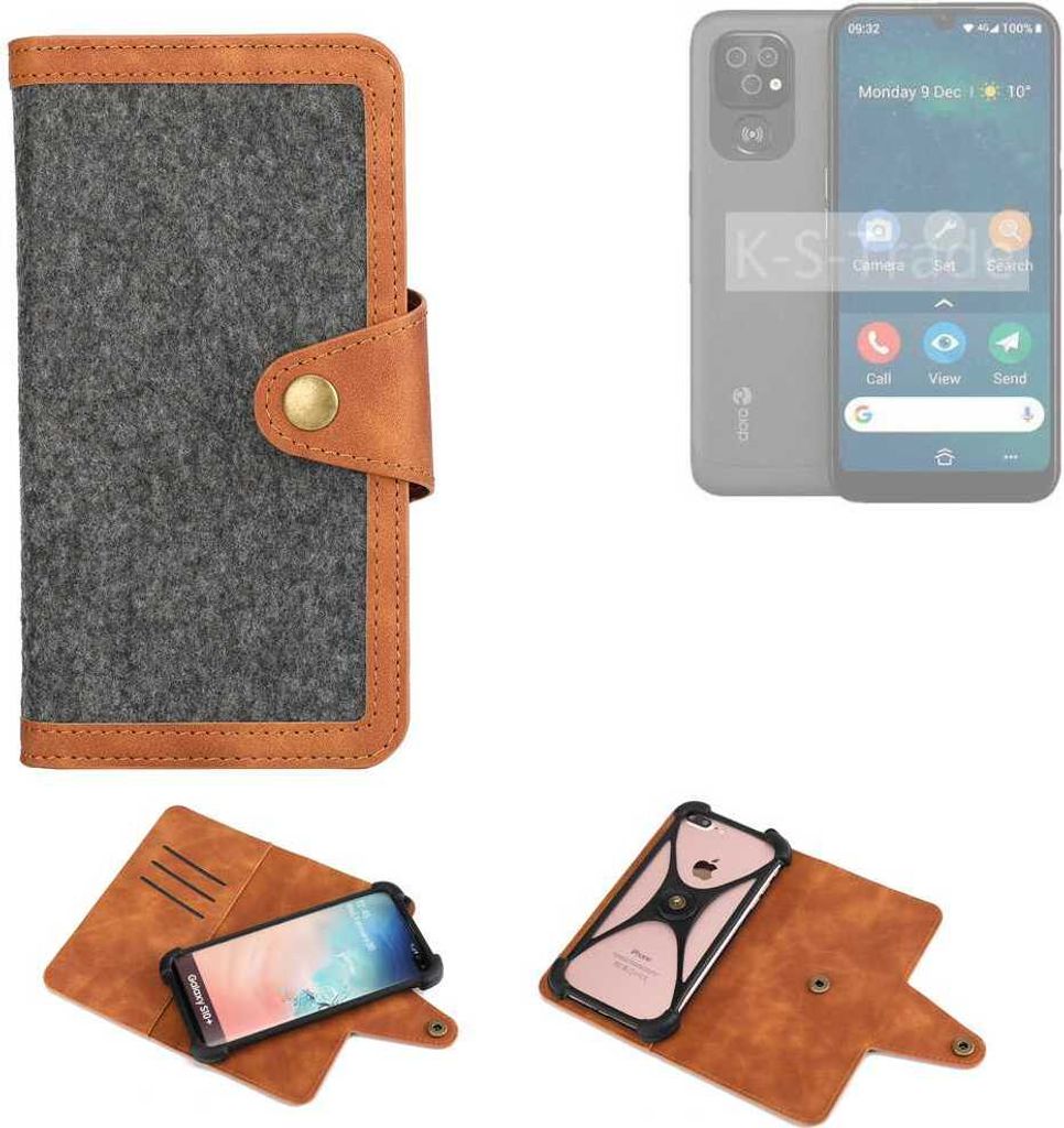 K-S-Trade Schutzhülle Handyhülle kompatibel mit Doro 8100 Filz Hülle Kunst-Leder dunkelgrau braun (1x)