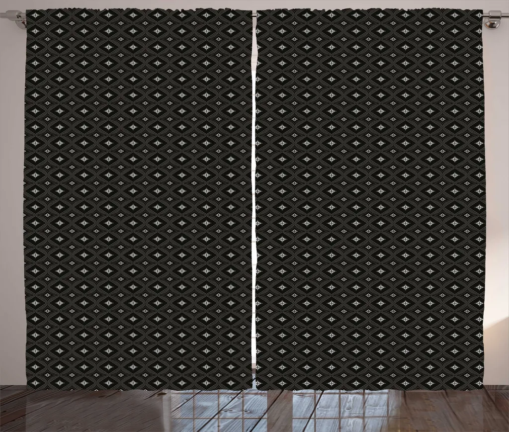 Rideau Rustique à Boucles Gris Anthracite, Tissu Imprimé Pois 280x225 cm