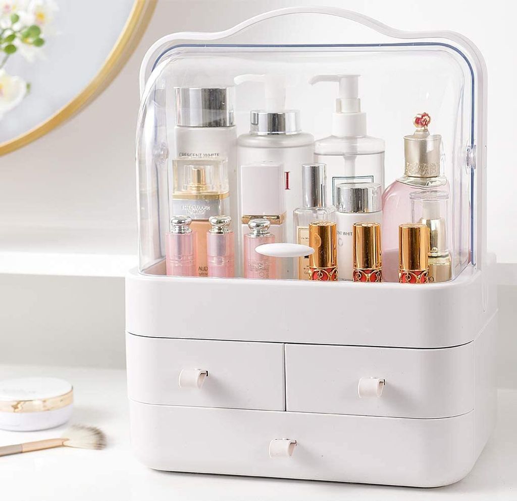 Kosmetik Organizer, Make Up Organizer, Beauty Organizer, Staubdicht Beauty Aufbewahrung, Schminke Kosmetikbox, Aufbewahrungsbox mit Deckel, Tragegr...