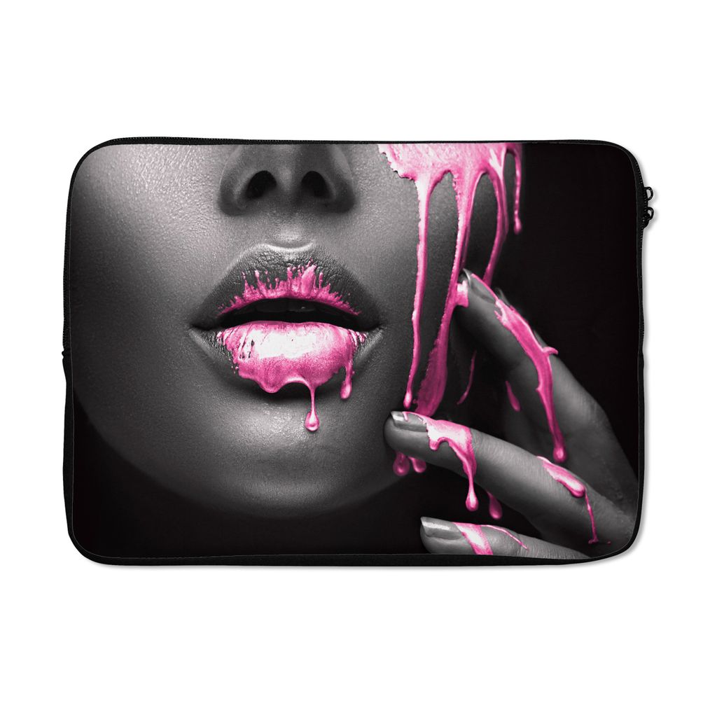 MuchoWow Laptop Hülle 13 Zoll Lippen - Rosa - Schwarz Laptoptasche - Laptophülle - Sleeve - Rundumschutz