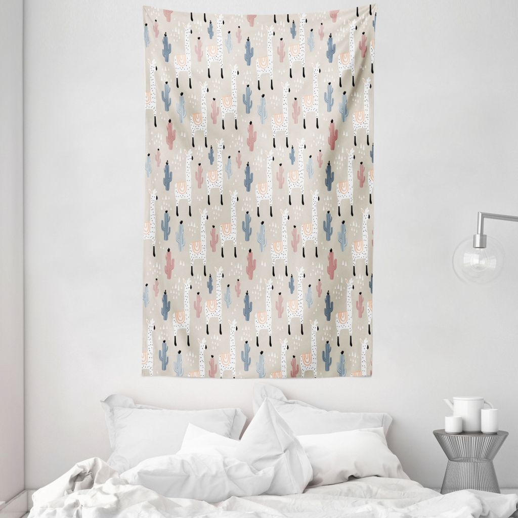 ABAKUHAUS Lama Wandteppich und Tagesdecke, Childish Cactus Tier aus Weiches Mikrofaser Stoff Waschbar ohne Verblassen Digitaldruck, 140 x 230 cm, M...