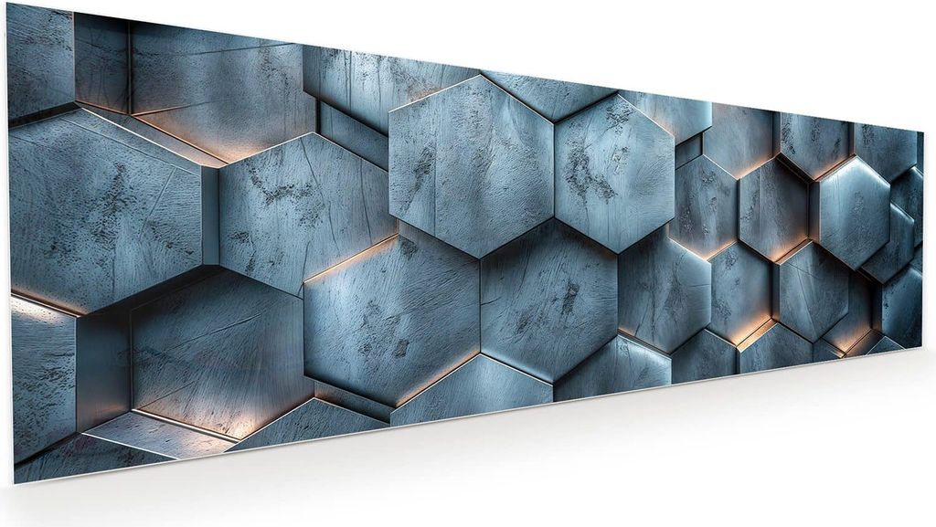 Glasbild 120x40cm in XXL für Wohnzimmer, Schlafzimmer Motiv Hexagon Struktur