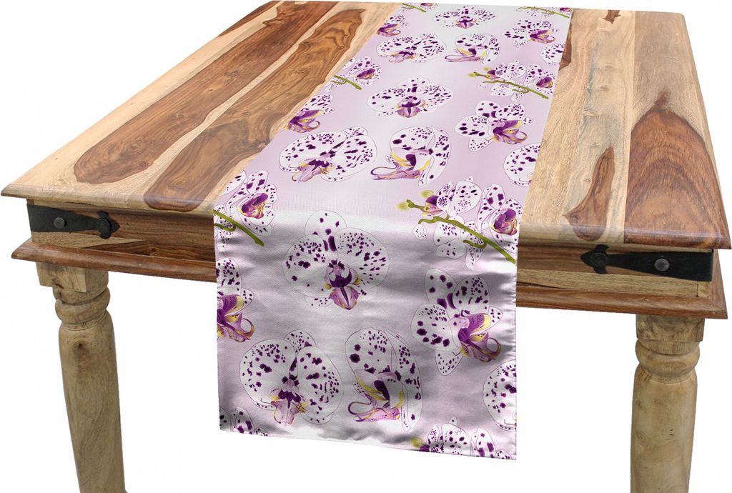 ABAKUHAUS Orchideen Tischläufer, Wilde exotische Phalaenopsis, Esszimmer Küche Rechteckiger Dekorativer Tischläufer, 40 x 180 cm, Grün Lila Rosa