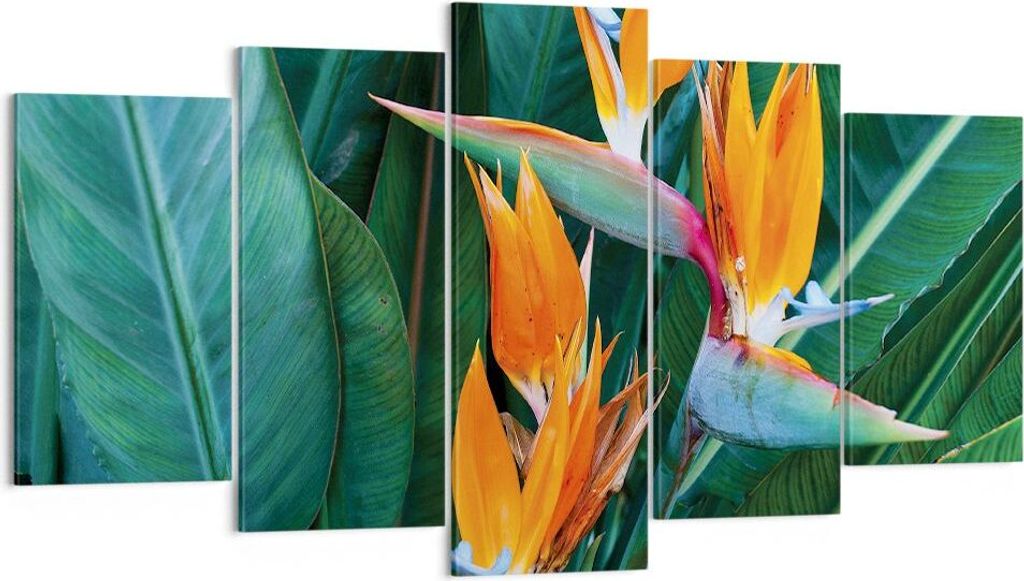 Bild auf Leinwand - Leinwandbild - 5 Teile - Himmlisch Vogel Blume - 160x85cm - Wand Bild - Wanddeko - Wandbilder - Leinwanddruck - Bilder - Wandde...