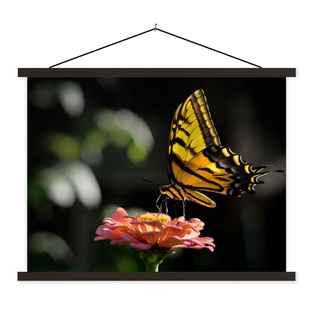 MuchoWow Textilposter Schmetterling - Botanisch - Blume 60x45 cm mit schwarzem Rahmen - Poster Schlafzimmer