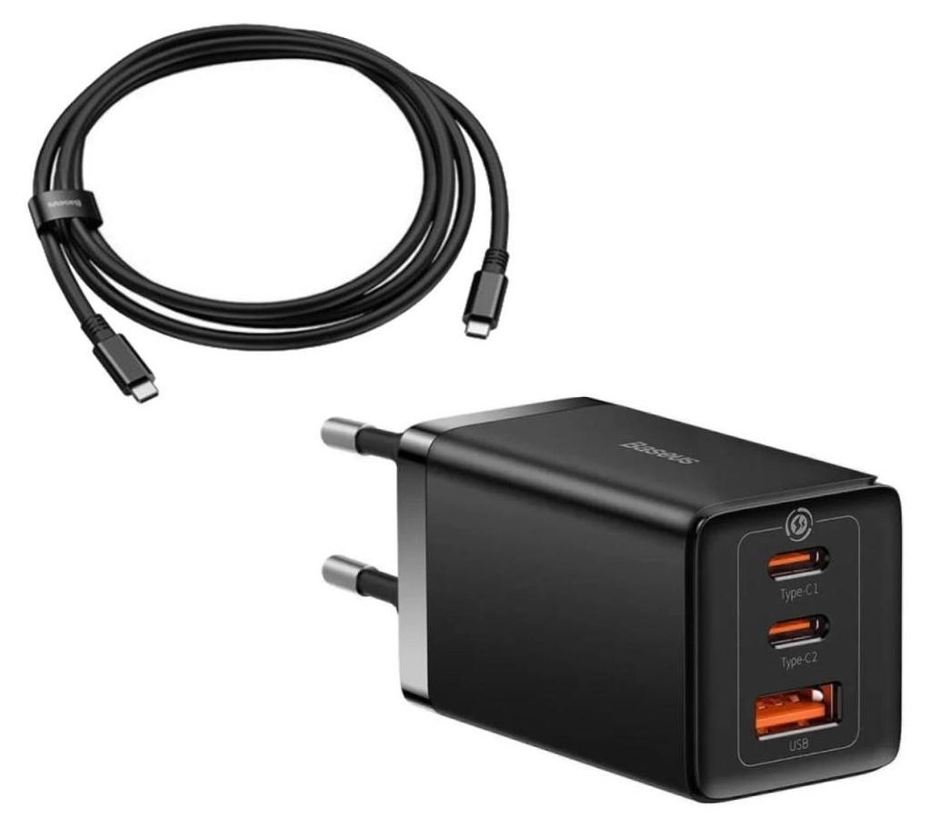 Adaptateur secteur Baseus GaN5 Pro 2xUSB-C+USB 65W Noir Image du produit 