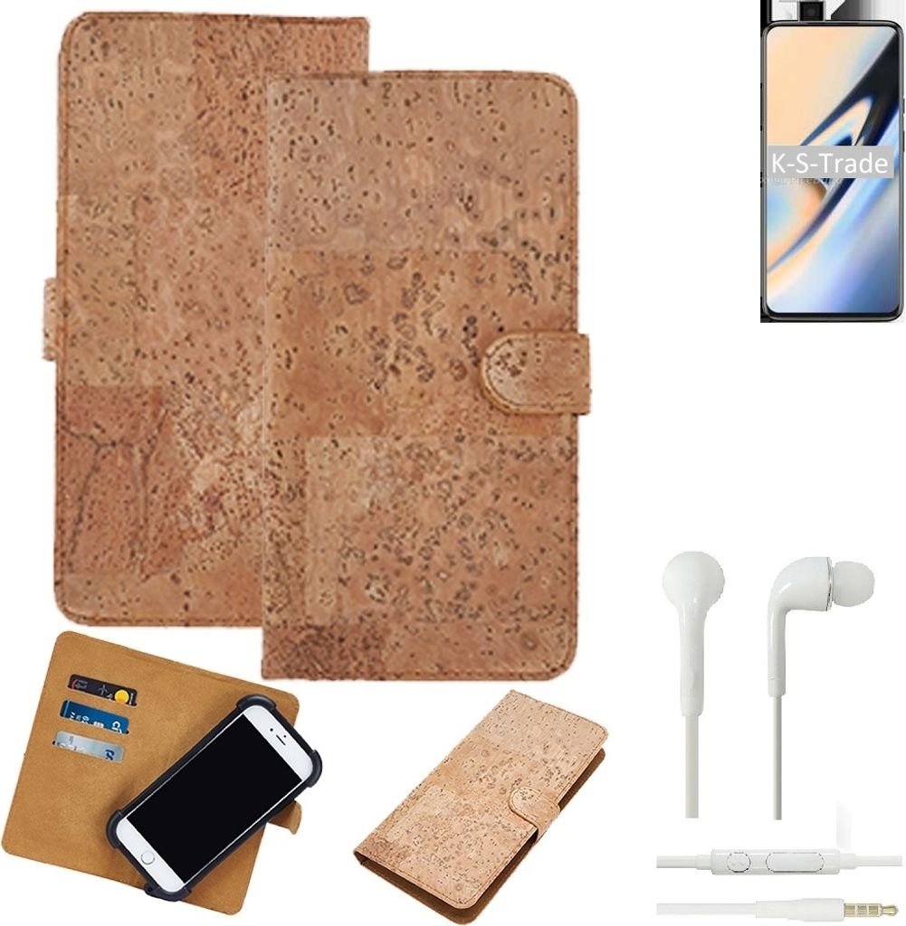 K-S-Trade Hülle kompatibel mit OnePlus 7 + in ear Kopfhörer Kork Handyhülle Cover Schutzhülle TPU Case Bumper in Hellbraun, (1x)