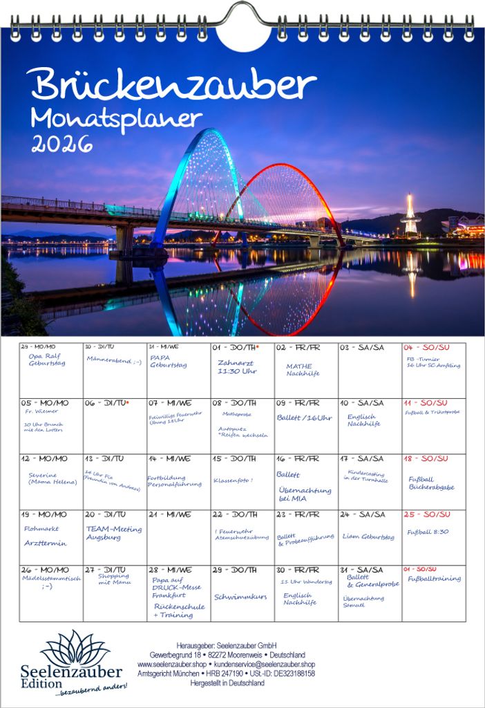 Brückenzauber Planer DIN A4 Kalender für 2026 Brücke Brücken - Seelenzauber