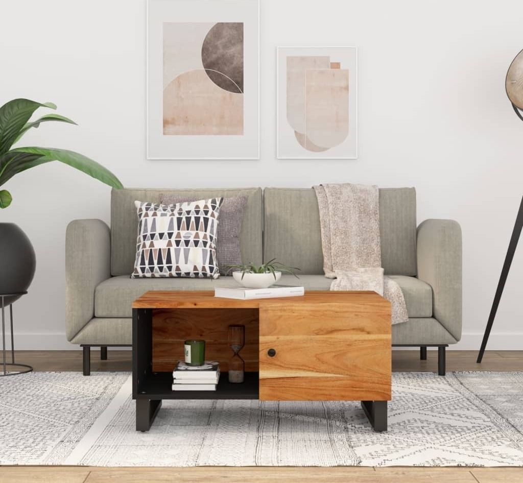 The Living Store Couchtisch 80x50x40 cm Massivholz Akazie & Holzwerkstoff