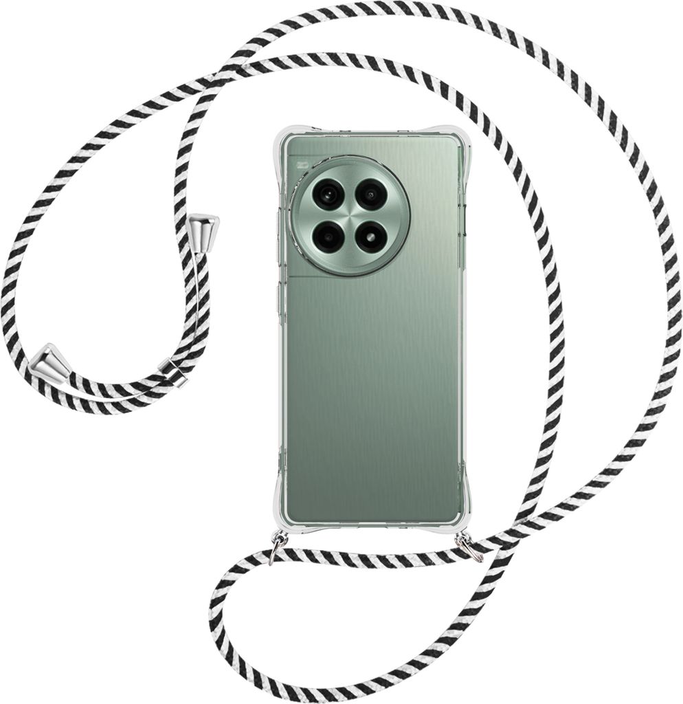 Handykette Backcover-Schutzhülle mit Band (Metall silberfarben) für OnePlus Ace3 Pro 5G (CN) - schwarz/weiß gestreift