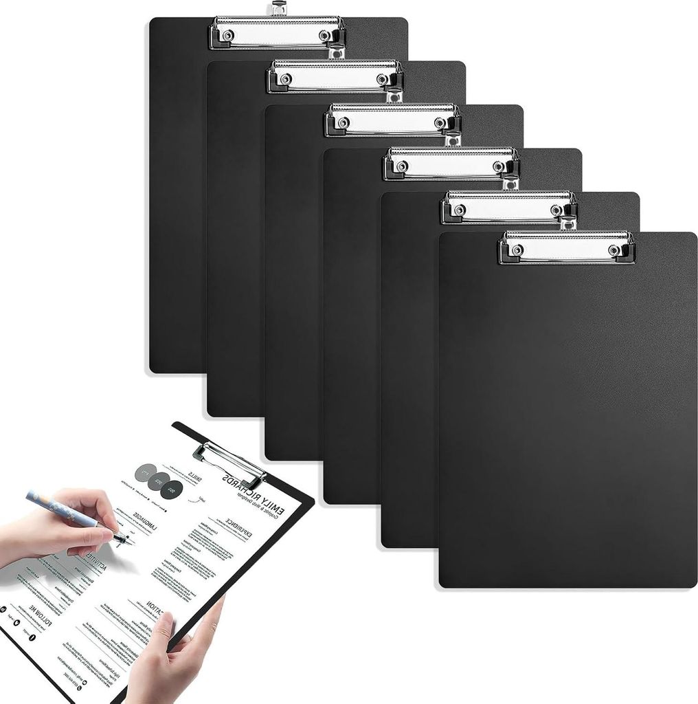 A4-Notizblöcke für Studenten und Büro - Set von 6 mit einziehbarem Aufhängehaken Clipboard in Schwarz - 312 x 223 cm