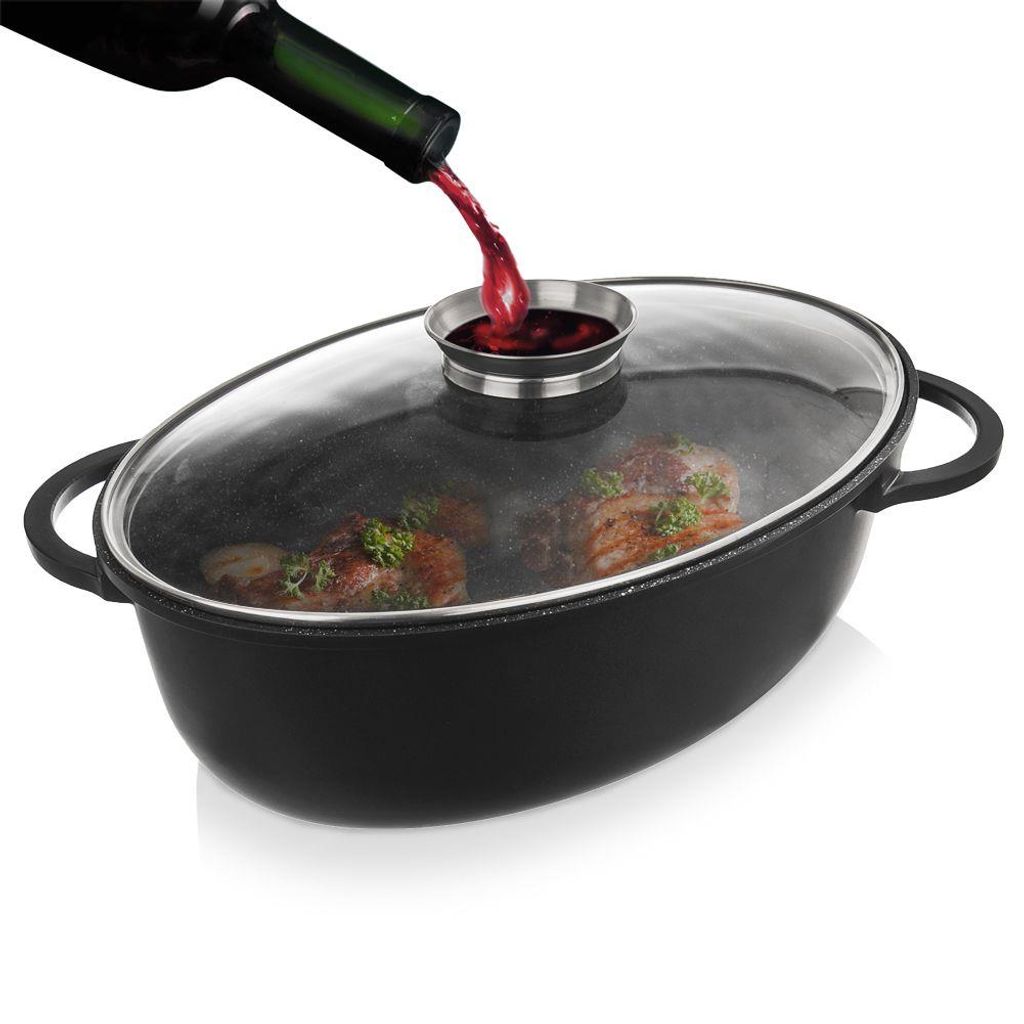 Orion Tiefe Granitbratpfanne Bratpfanne Granit Bräter Brattopf Kochtopf mit Glasdeckel 8 L GRANDE