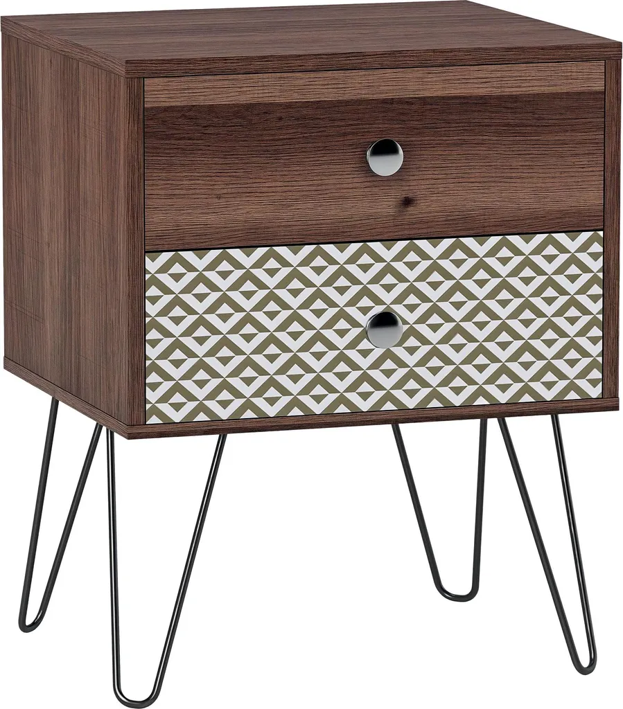 Table de chevet marron 2 tiroirs style bohème chic 45 x 39 x 55,5 cm