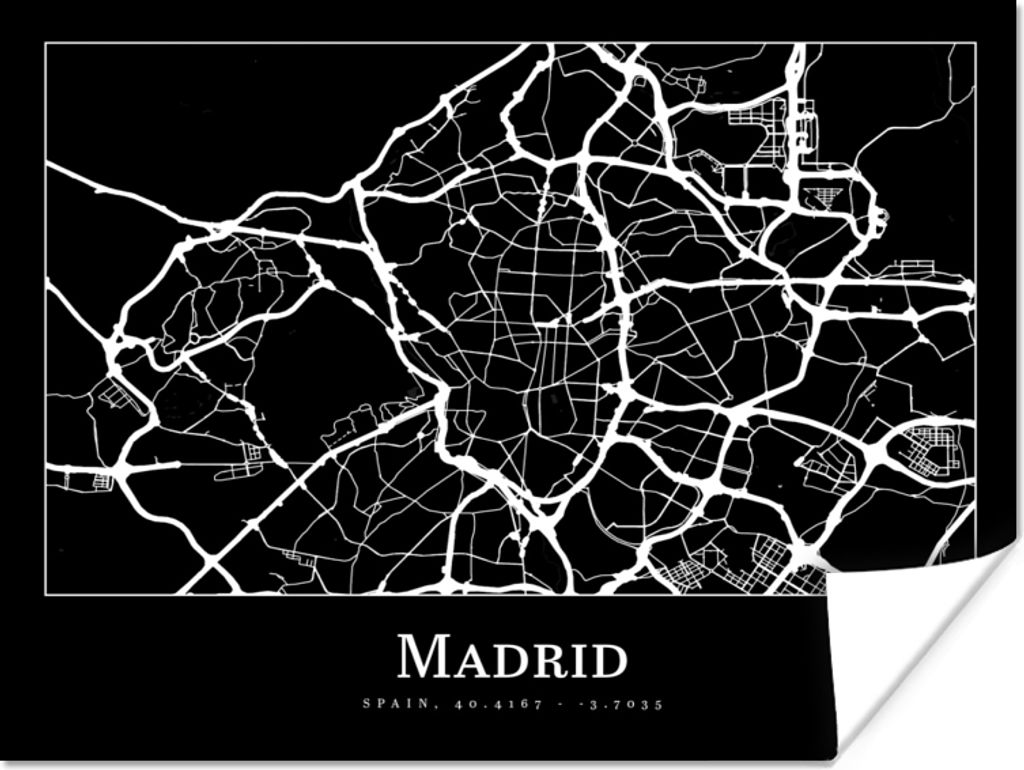 MuchoWow Poster Madrid - Karte - Stadtplan 40x30 cm - Plakate für die Wände - Poster Wohnzimmer