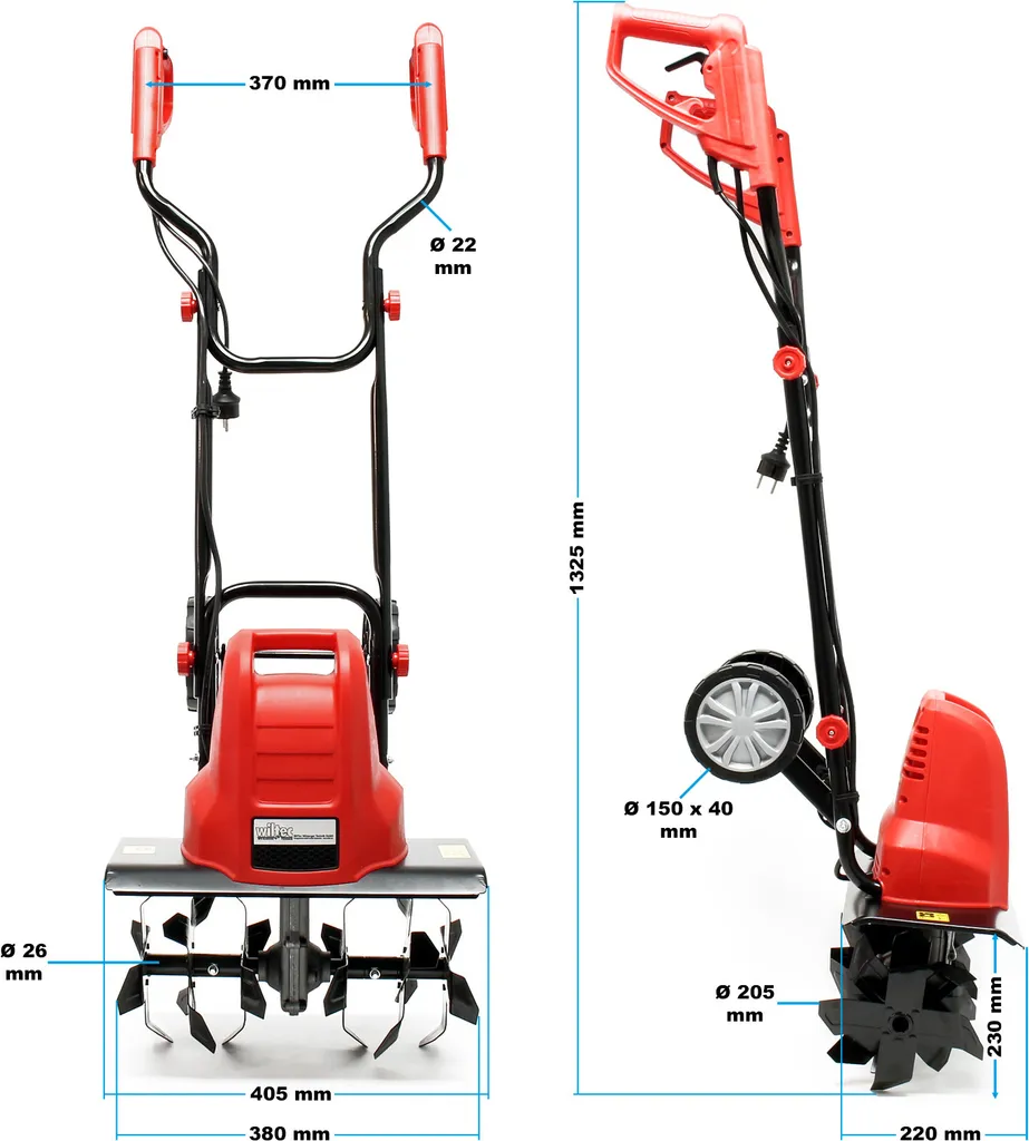 Wiltec Motobineuse électrique 1500W - 400 tr/min, 220mm profondeur - 4 lames - 7