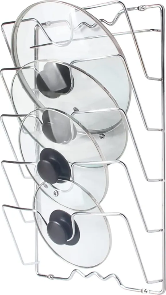 Gagnez de la place en cuisine avec ce support mural pour 5 couvercles 43cm